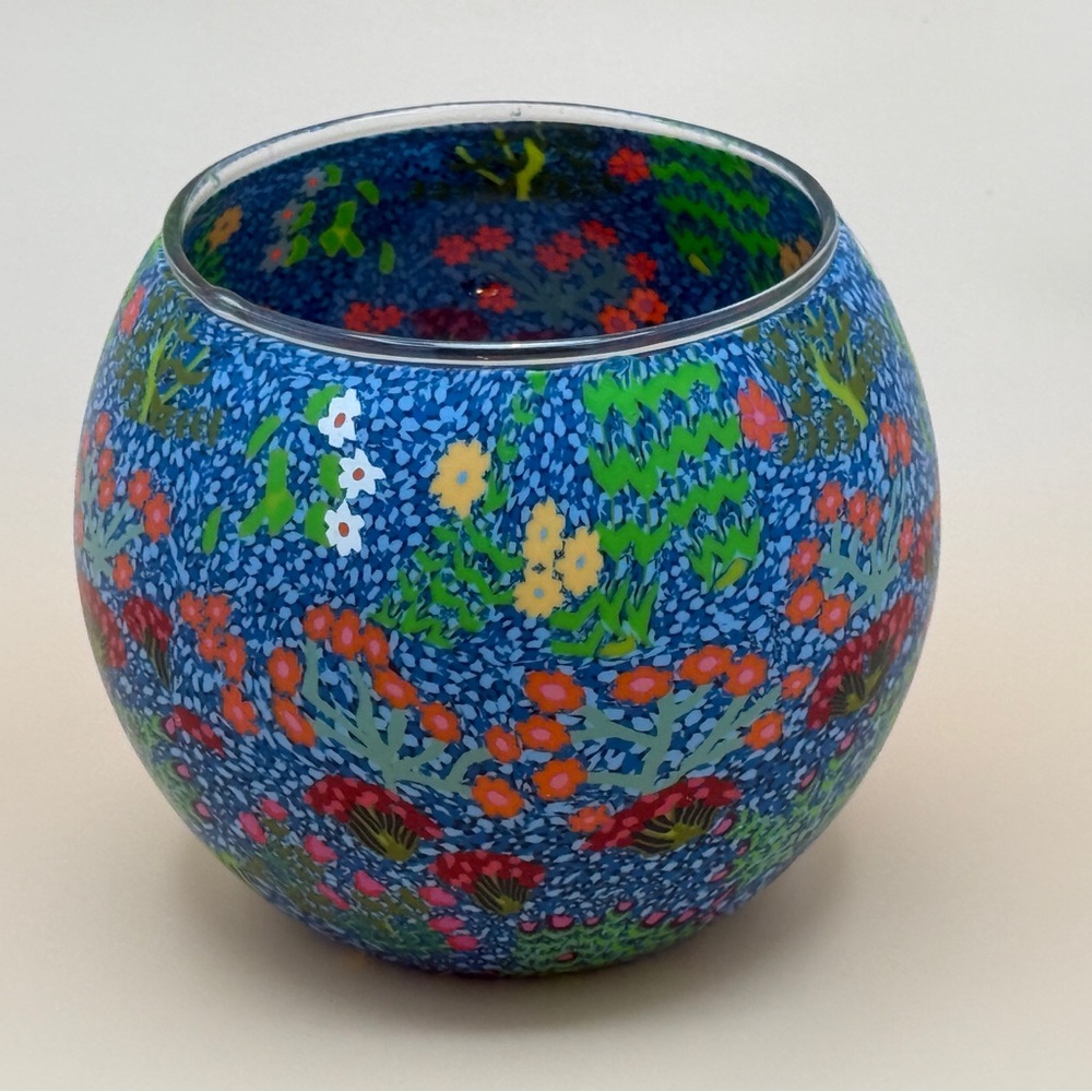 Tea Light candle holder Australian Aboriginal vibrant boho design NIB